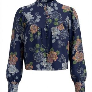 Vintage 1940’s Navy Floral Women's Blouse